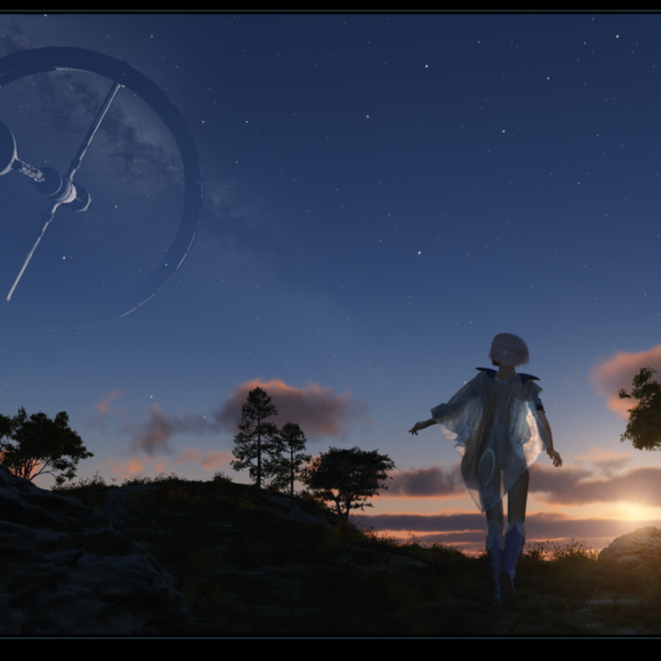 girl looking at evening sky